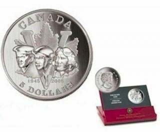 2005 Pure Silver 60th Anniversary Of The End Of Wwii Canada $5 Coin
