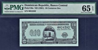 Dominican Republic 10 Centavos Oro Nd (1961) Pick - 86a Gem Unc Pmg 65 Epq