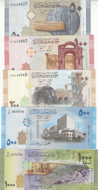 Syria 50 100 200 500 1000 Lira Pounds 2009 2013 P - 112 113 114 115 116 Unc Set