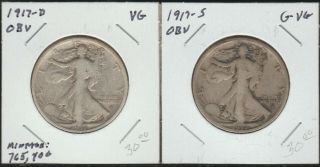 1917 - D And 1917 - S Obv Mm Walking Liberty Half Dollars