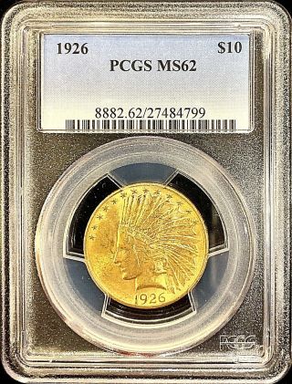 1926 $10 American Gold Eagle Indian Head Ms62 Pcgs Slab Lustrous Coin