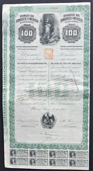 Mexico - Banco De Londres Y Mexico - 1905 - Share For 100 Pesos " Queen Victoria "