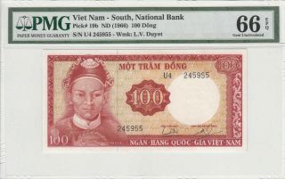 Ta0032 1966 Viet Nam - South National Bank 100 Dong Pick 19b Pmg 66 Epq Gem Unc