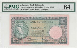 Ta0043 Nd1957 Indonesia Bank Indonesia 100 Rupiah Pick 51 Pmg 64 Choice Unc