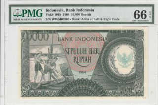 Ta0028 1964 Indonesia Bank Indonesia 10000 Rupiah Pick 101b Pmg 66 Epq Gem Unc