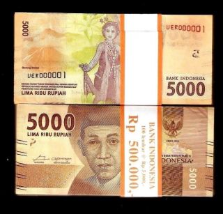 Indonesia 5000 Rupiah X 1 Pce Solid From Low 000001 To 100 Unc Dancer Note