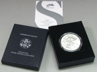2007 - W Burnished Uncirculated $1 American Silver Eagle W/box &