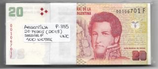 Argentina Bundle 100 Notes 20 Pesos (2018) Suffix F P 355 Unc
