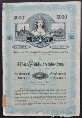 Austria - City Of Vienna - 1917 - 4,  5 Bond For 5000 Kronen
