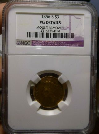 1856 S $3 Indian Princess Head Gold Coin 2
