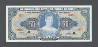 Brazil 50 Cruzeiros Nd (1956 - 59) P152cs Specimen Uncirculated