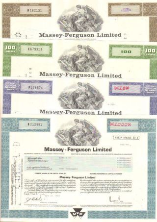Massey - Ferguson Limited Set Of 4 Canada Share Stock Certificate