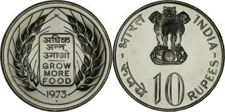 India: 10 Rupees Silver 1973 (f.  A.  O. ) Unc
