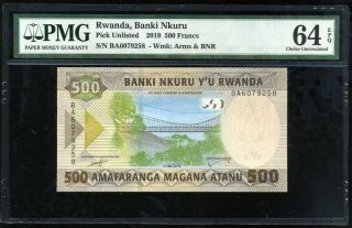 Rwanda 500 Francs 2019 P Choice Unc Pmg 64 Epq Nr