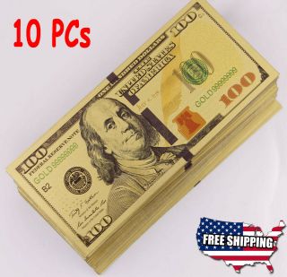 10 X Gold Foil Usa Banknote 100 Dollar Fake Currency Bills Bank Note Money Gift
