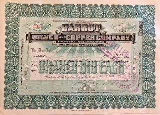 Parrot Silver And Copper Company 1909 Montana Mining Stock Certificate