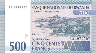 Rwanda 500 Francs 1.  12.  1994 P 23 Series Aa Uncirculated Banknote Mef