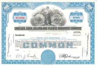 The Chicago Rock Island And Pacific Railway Company Blue Stock Certificate
