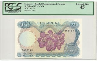 Singapore 50 Dollars Nd (1967) P 5a Banknote Pcgs 45 - Extremely Fine