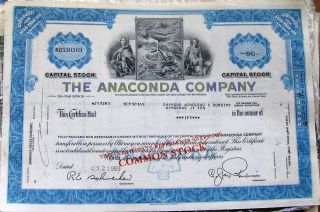 2 Different.  Stock Certificate Anaconda Copper Mining Company.  State Of Montana
