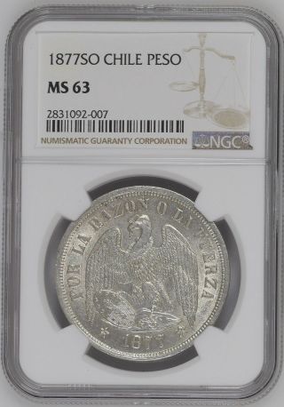 Chile Peso 1877 So Ngc - Ms63