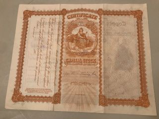 Rare Antique Mining Stock Certificate,  