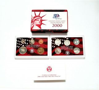 2000 United States Silver Proof Set 10 Coins And
