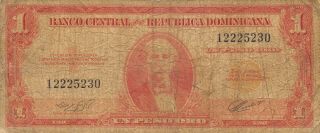 Dominican Republic 1 Peso Oro Nd.  1962 P 92a Circulated Banknote Mex