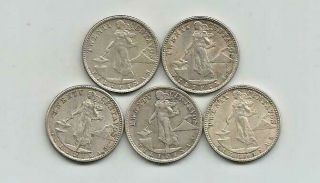 Ncoffin United States Administrtion 5 Philippines 1945d 20 Centavos.  750 Silver