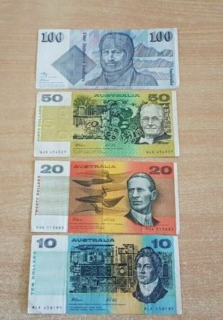 Australia 100 50 20 10 Dollars Nd Vf To Vf,  Set Of 4 Notes