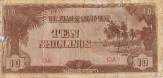 Oceania 10/ - Nd.  1942 P 3a Block Oa Wwii Issue Circulated Banknote G10fl