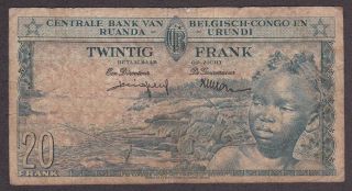 Belgian Congo Belge Ruanda Urundi - 20 Francs - Pick 31 - 1959 - Scarce 2