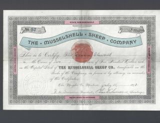 The Musselshell Sheep Company Stock Certificate Oka,  Meagher Co. ,  Montana 1890