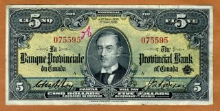 Canada,  The Provicial Bank,  $5,  1936,  P - S921a,  Vg