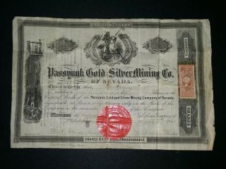 1868 - Passyunk Gold And Silver Mining Co.  Of Nevada - Phila - Stock Certificate