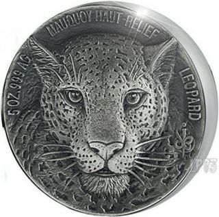 2018 5 Oz Silver 5000 Francs Leopard Big Five Mauquoy Coin,  Ivory Coast.