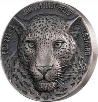 2018 5 Oz Silver 5000 Francs LEOPARD BIG FIVE MAUQUOY Coin,  Ivory Coast. 2