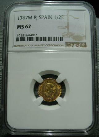 1767 M Pj Spain Gold 1/2 Escudo Ngc Ms - 62