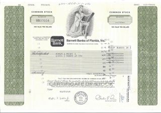 Barnett Banks Of Florida Inc.  1986 Common Stock Certificate