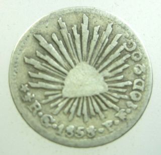 Mexico 1/2 Real 1858 Go Pf Silver Mexican Cap Rays 10 Money Coin