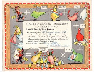1958 Us Treasury Savings Bond Al Capp Cartoon Characters Shmoos Young America