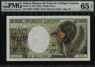 Tt Pk 7a Nd (1984) Gabon 10000 Francs " Head " Pmg 65 Epq Gem Uncirculated