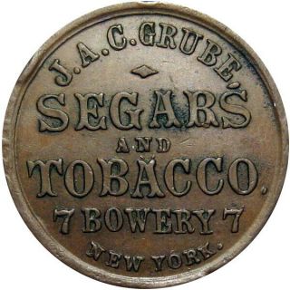 York City Civil War Token J A C Grube Segars & Tobacco Cigar