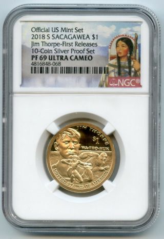 2018 S Sacagawea Dollar $1 Jim Thorpe Proof Ngc Pf 69 First Releases 4816848 - 068