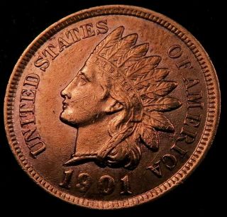 1901 Indian Head Penny Cent // Gem Bu (red) // Four Diamonds (i940)