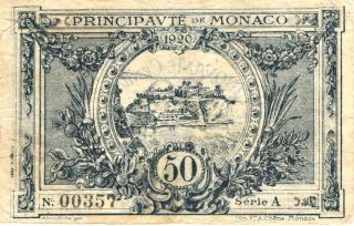 1920 Monaco Principaute de Monaco 50 Centimes in VF Pick: 3 Prefix: A 2
