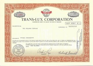 Trans - Lux Corporation.  1981 Common Stock Certificate