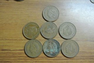 Seven Mexico 1956 Mexican Large Cincuenta Centavos Coins - 50 Cents