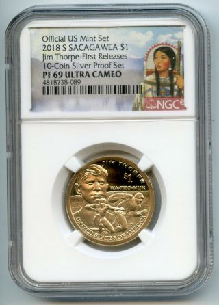 2018 S Sacagawea Dollar $1 Jim Thorpe Proof Ngc Pf 69 First Releases 4818738 - 089