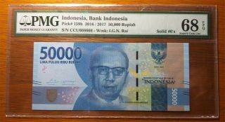 Indonesia 50000 Rupiah 2016 Solid Number 666666 - P159b - Pmg 68 Epq